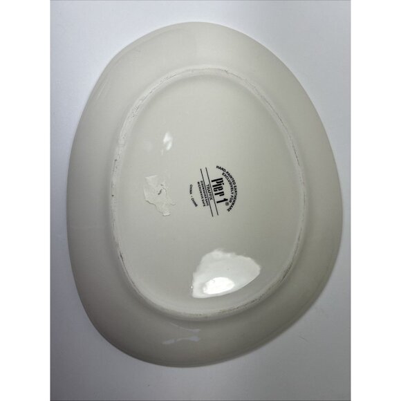 Pier 1 Traffix MCM Dinner Plate Hand Painted Earthenware Black/White Oval - Picture 5 of 6